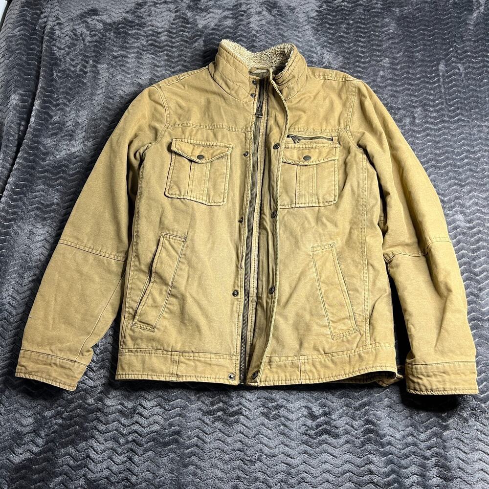 Levis Jacket Mens Small Brown Full Zip Snap Long Sleeve Utility Lined Military